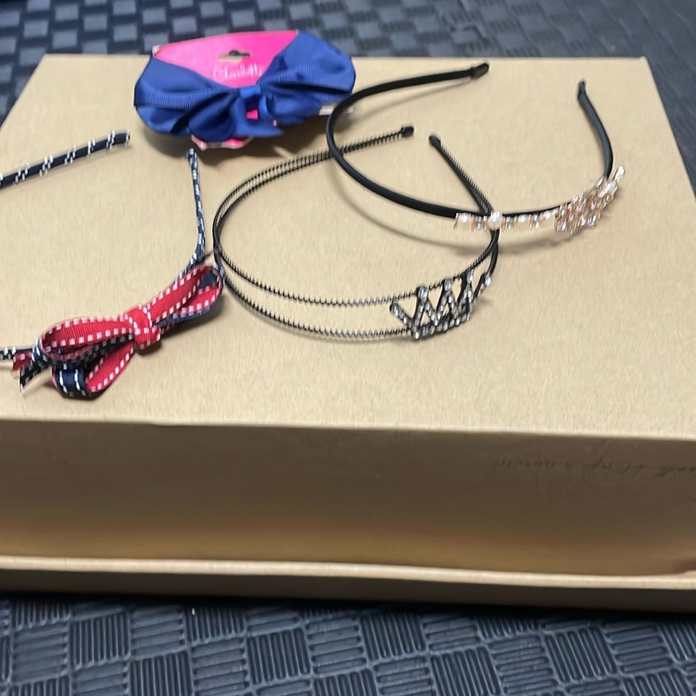 3 Head bands crown , red white & blue, rose gold colored jeweled & blue …